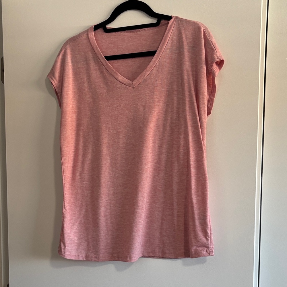 SHEIN Soft Pink V-Neck Short Sleeve Tee